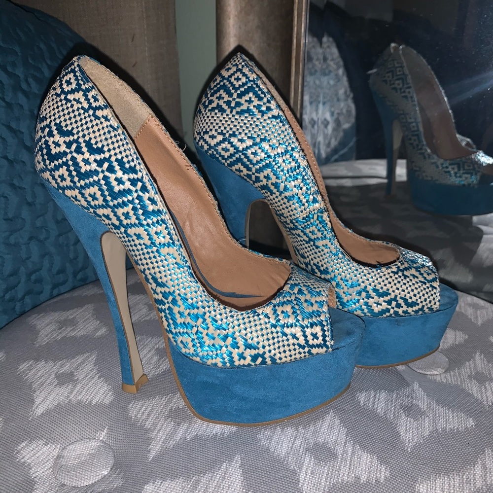 Blue Aztec shoedazzle heels